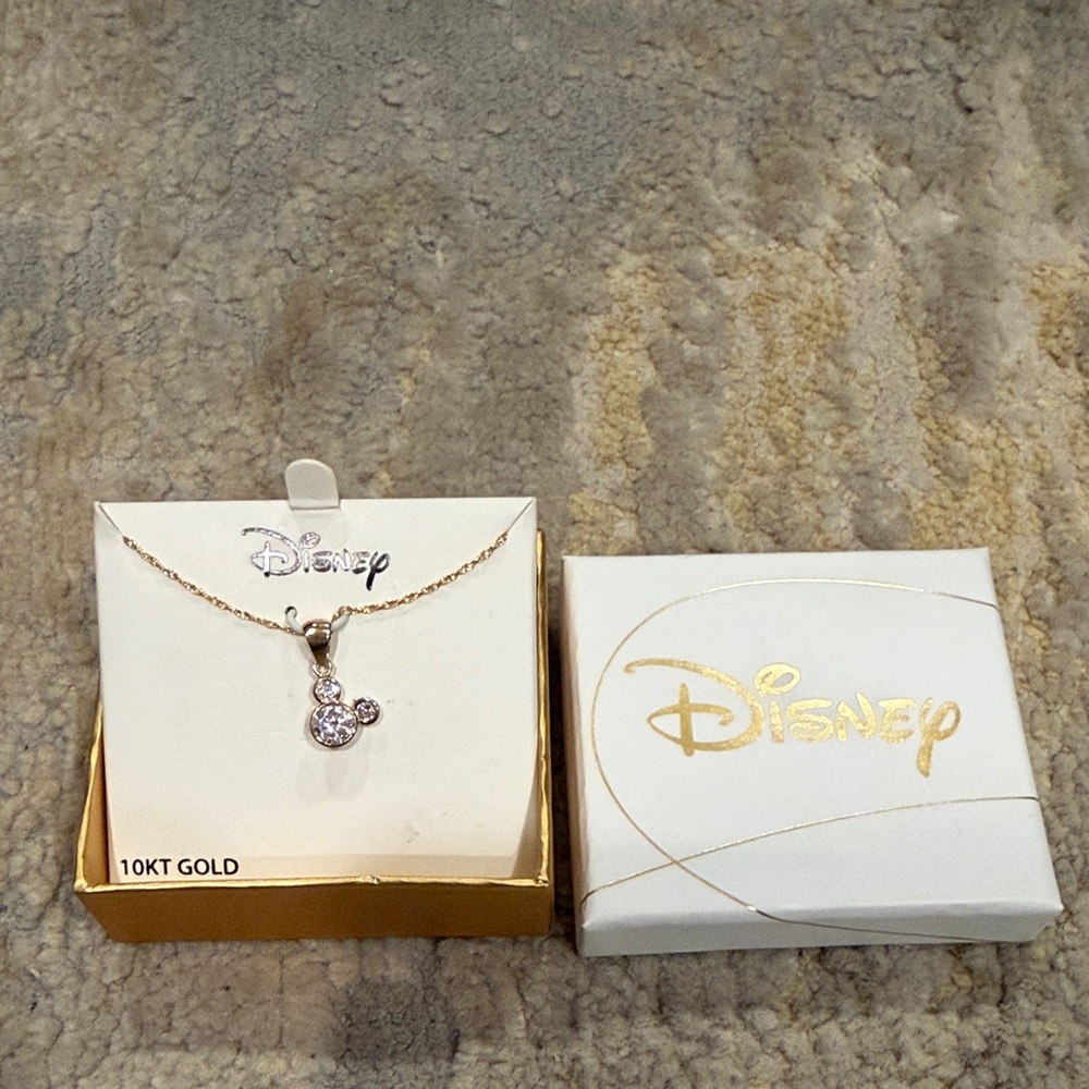 Disney Minnie Mouse Jewelry for Women, 10k Gold Cubic Zirconia Pendant Necklace